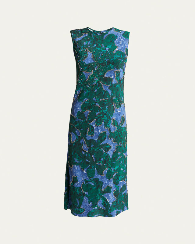 Depal Studded Midi Printed Sheath Silk Dress